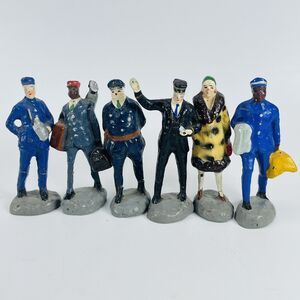 Vintage Trico Japan 1930s Composition Railroad Station Figures Lot of 6